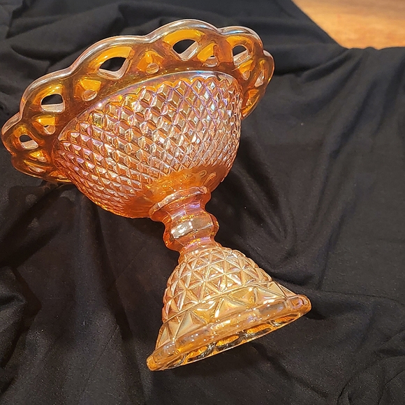 Vintage Imperial Glass Marigold CARNIVAL GLASS Open Edge Compote Dish. EUC - Picture 2 of 7